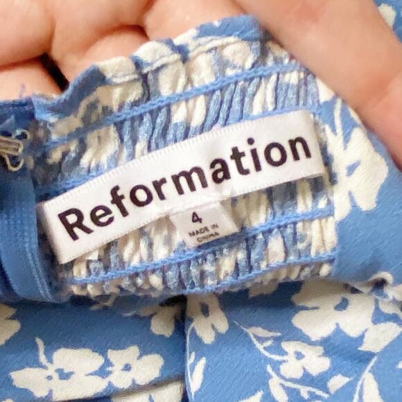 Reformation Mica Square Neck Floral Midi Dress in Daniella Blue White Size 4 - Picture 7 of 8